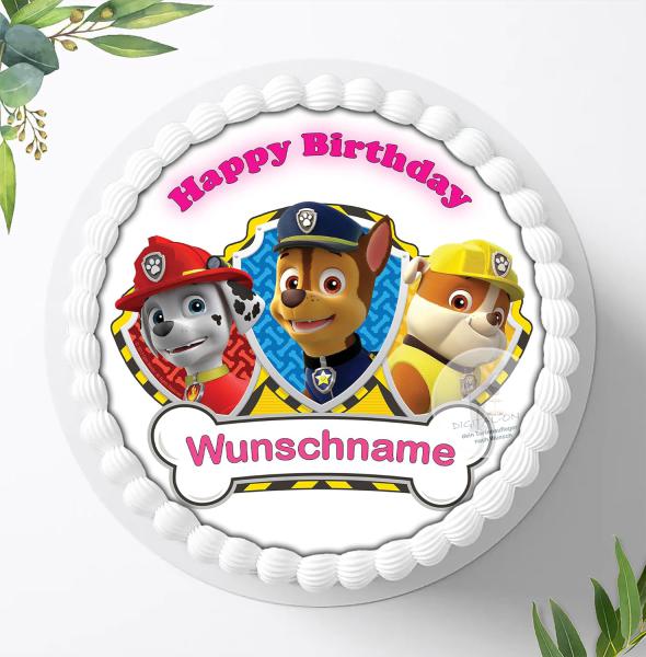 Preview: Paw Patrol Tortenaufleger mit Wunschnamen Ø 20cm, 3822